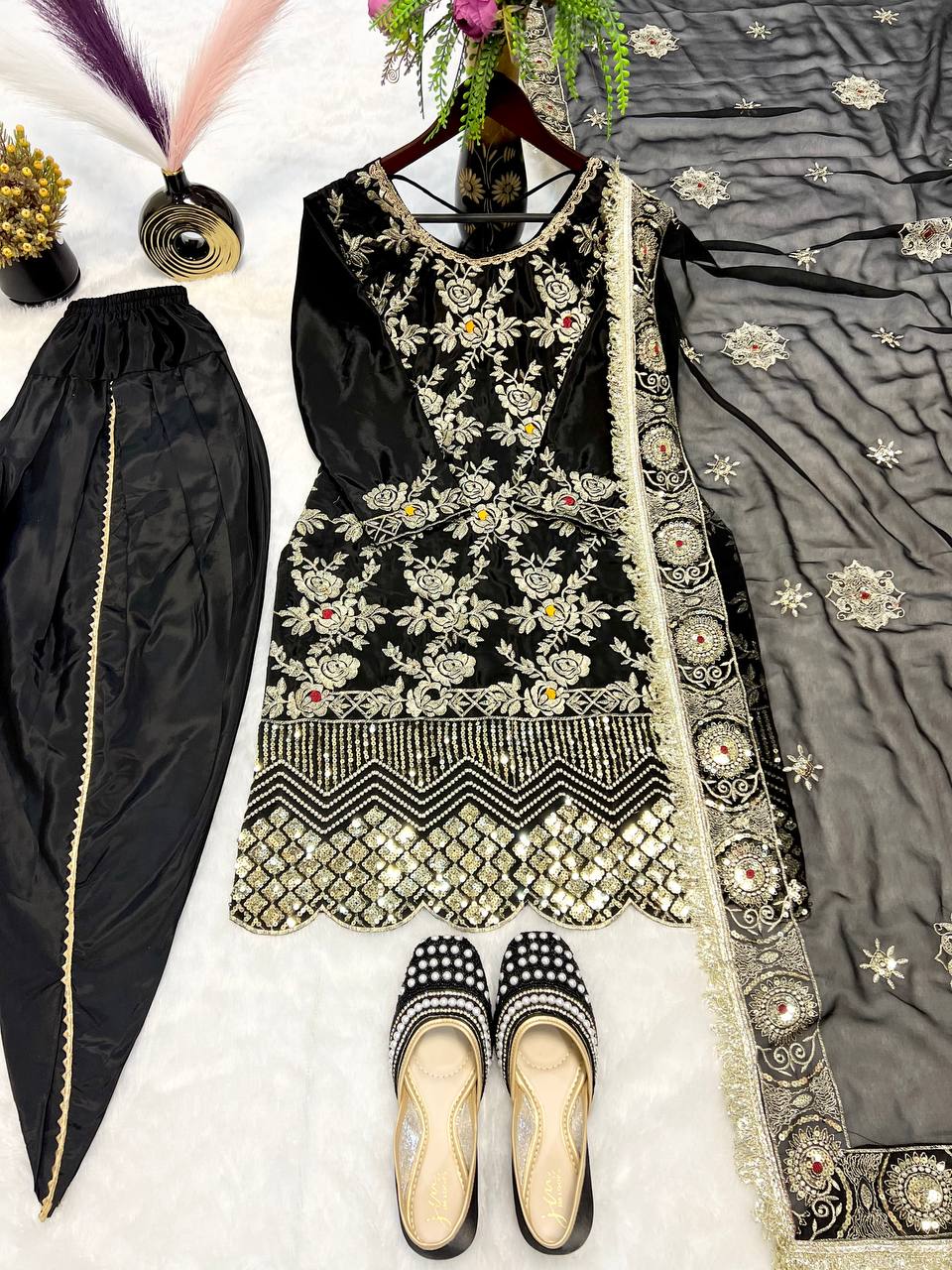 Regal Obsidian Floral Hand-Crafted Ensemble